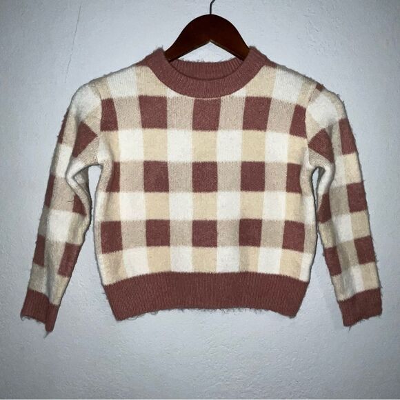 Kid's Sadie & Sage Mauve & Cream Gingham Print Sweater - Picture 2 of 8
